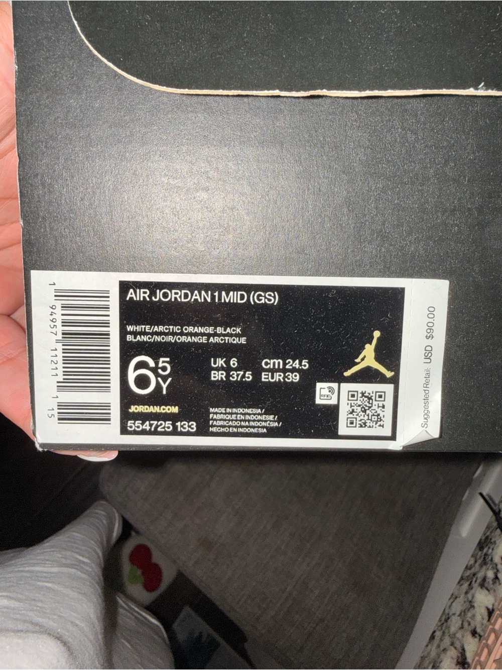 Jordan Air Jordan 1 Mid (GS) White/Arctic Orange/Black Box Label - Picture 2 of 4